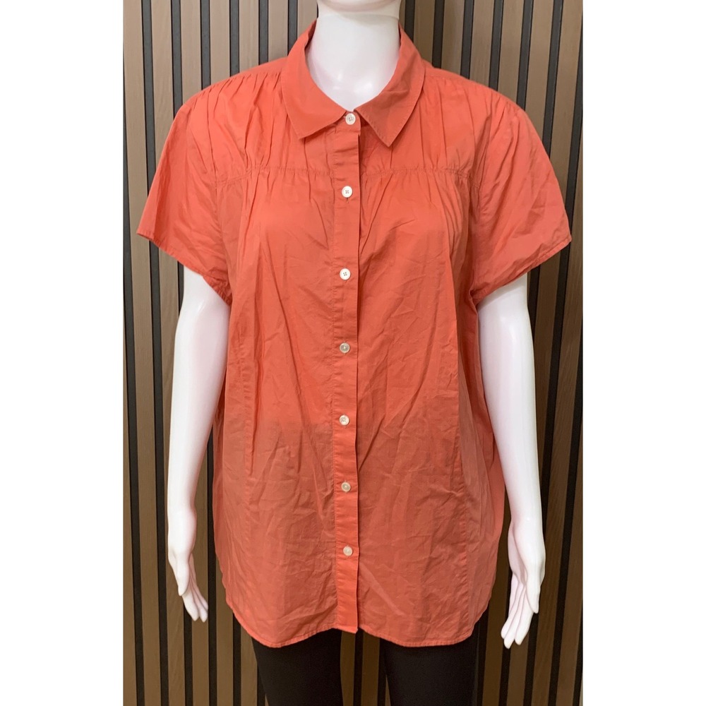 Talbots Woman Coral Pink 100% Cotton Short Sleeve Button Down Shirt 18W